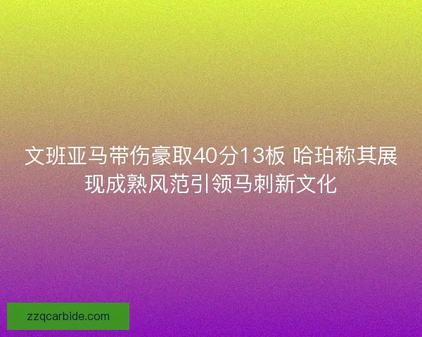 文班亚马带伤豪取40分13板 哈珀称其展现成熟风范引领马刺新文化